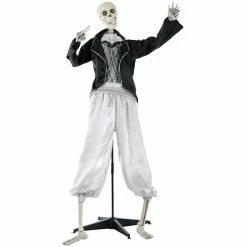 Haunted Hill Farm Life-Size Talking Skeleton Groom Prop with Flashing Eyes, Indoor/Outdoor Halloween Decor, Bones