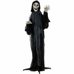 Haunted Hill Farm Life-Size Grim Reaper Prop with Flashing Eyes and Ribs, Indoor/Outdoor Halloween Decor, Herman