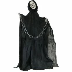 Haunted Hill Farm Life-Size Talking Skeleton Prop with Moving Mouth, Indoor/Outdoor Halloween Decor, Thanatos