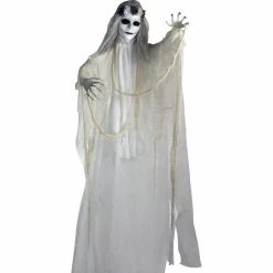 Haunted Hill Farm Life-Size Animatronic Bride, Indoor/Outdoor Halloween Decor, Red Flashing Eyes, Poseable
