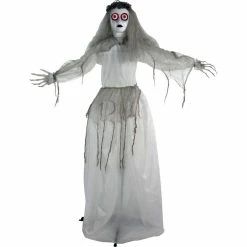 Haunted Hill Farm Life Size Animatronic Bride, Indoor/Outdoor Halloween Decor, Eyes Light Up Red, Poseable