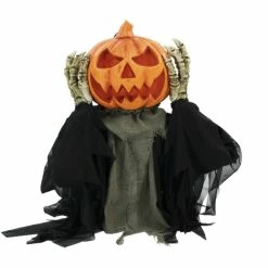 Haunted Hill Farm 25 in. Pop-Up Animatronic Pumpkin Head, Indoor/Outdoor Halloween Decor, Flashing Red Face