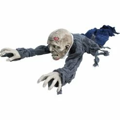 Haunted Hill Farm 62 in. Animatronic Zombie, Indoor/Outdoor Halloween Decor, Flashing Red Eyes, Battery-Operated