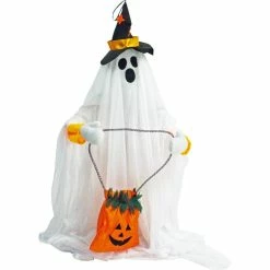 Haunted Hill Farm 35 in. Groundbreaker Animatronic Ghost, Indoor/Outdoor Halloween Decor, Flashing Red Face