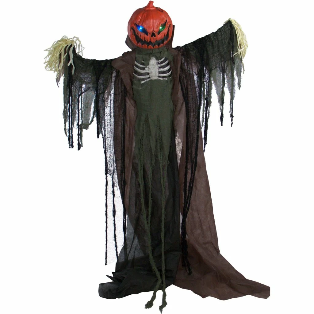 Haunted Hill Farm Life-Size Animatronic Scarecrow, Indoor/Outdoor Halloween Decor, Flashing Colorful Eyes, Poseable 1 Haunted Hill Farm Life-Size Animatronic Scarecrow, Indoor/Outdoor Halloween Decor, Flashing Colorful Eyes, Poseable