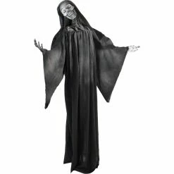 Haunted Hill Farm Life-Size Animatronic Reaper, Indoor/Outdoor Halloween Decor, Flashing White Eyes, Poseable