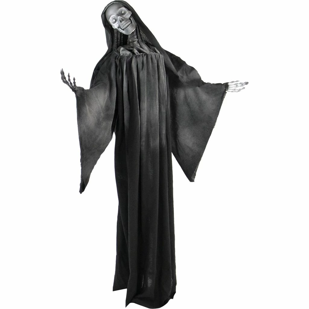 Haunted Hill Farm Life-Size Animatronic Reaper, Indoor/Outdoor Halloween Decor, Flashing White Eyes, Poseable 1 Haunted Hill Farm Life-Size Animatronic Reaper, Indoor/Outdoor Halloween Decor, Flashing White Eyes, Poseable