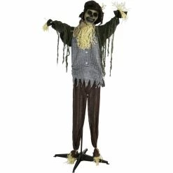 Haunted Hill Farm Life-Size Animatronic Scarecrow, Indoor/Outdoor Halloween Decor, Laughing, Battery-Operated