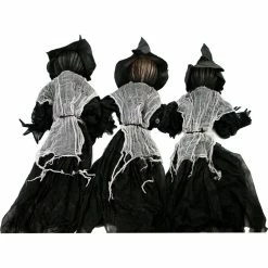 Haunted Hill Farm Lawn Decor Witches, Outdoor Halloween Decor, Light-Up White, Hanging Option, Set of 3