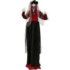Haunted Hill Farm 5 ft. Animatronic Voodoo Lady, Indoor/Outdoor Halloween Decoration, Blue LED Eyes, Poseable, HHBRIDE-4FLS
