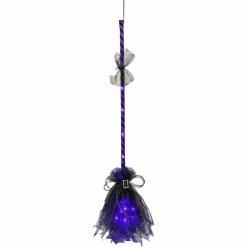 Haunted Hill Farm 3 ft. Purple Witch's Broomstick, with Purple Lights, Battery Operated, Halloween Decoration, HHBROOM-1LS