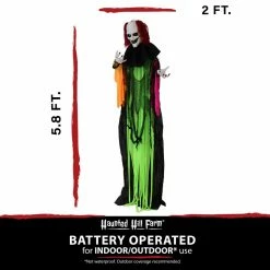 Haunted Hill Farm 5.8 ft. Animatronic Clown, Indoor/Outdoor Halloween Decoration, Red LED Eyes, Poseable, Spike, HHCLOWN-17FLSA