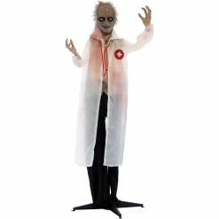 Haunted Hill Farm 5.4 ft. Animatronic Doctor, Halloween Decoration, Red LED Eyes, Laughing, Doctor Scissors, HHDOC-1FLSA