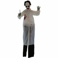 Haunted Hill Farm 5.75 ft. Animatronic Doctor, Indoor/Outdoor Halloween Decoration, Red LED Eyes, Laughing, Snips, HHDOC-3FLSA