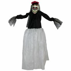 Haunted Hill Farm 32 in. Off-White Sugar-Skull Inspired Day of The Dead Skeleton, Blue, Red, and Yellow Accents, HHDODBRD-1H
