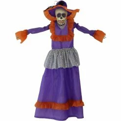 Haunted Hill Farm 36 in. Sugar-Skull Inspired Day of The Dead Decorative Skeleton, Purple, Orange, & Silver Accents, HHDODBRD-2H