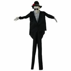 Haunted Hill Farm 32 in. Off-White Sugar-Skull Inspired Day of The Dead Decorative Skeleton, Black and Red Accents, HHDODGRM-1H