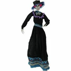 Haunted Hill Farm 36 in. Sugar-Skull Inspired Day of The Dead Decorative Skeleton, Dancing, Red Eyes, Music, HHDODLADY-1HLSA