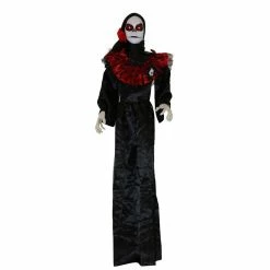 Haunted Hill Farm 5 ft. White Sugar-Skull Inspired Day of The Dead Animatronic Skeleton, Red Eyes, Maria, HHDODLADY-2FLS