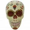 Haunted Hill Farm 5.5 in. Off-White Sugar-Skull Inspired Day of The Dead Skull, Orange, Purple, and Green Accents, HHDODSKL-1S