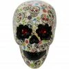 Haunted Hill Farm 5.5 in. Sugar-Skull Inspired Day of The Dead Decorative Skull, Blue, Black, Pink, Red & Green, HHDODSKL-2S