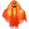 Haunted Hill Farm 1.3 ft. Orange Light-Up Ghost, White LED, Indoor/Outdoor Halloween Decoration, Kid-Friendly, HHGHST-2STKL