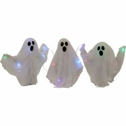 Haunted Hill Farm 5 ft. Wide Ghosts 3 Pack with Stakes, Indoor/Outdoor Halloween Decoration, Multi-Color LED, HHGHST-3STKL