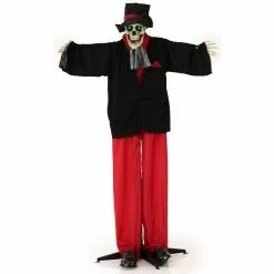 Haunted Hill Farm 5.4 ft. Animatronic Skeleton Groom, Indoor/Outdoor Halloween Decoration, Green LED Eyes, Johnny, HHGRM-2FLSA