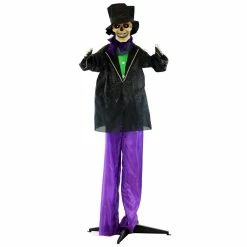Haunted Hill Farm 5.4 ft. Animatronic Skeleton Groom, Indoor/Outdoor Halloween Decoration, Red LED Eyes, Marty, HHGRM-3FS