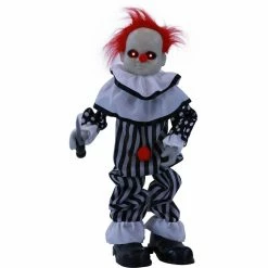 Haunted Hill Farm 2.6 ft. Animatronic Clown, Indoor/Outdoor Halloween Decoration, Red LED Eyes, Master Chuck, HHMNCLW-1FLSA