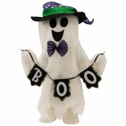 Haunted Hill Farm 1.25 ft. Musical Walking Ghost with Banner, Indoor/Outdoor Halloween Decoration, Billy, HHMNGHST-1FSA