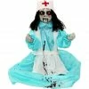 Haunted Hill Farm 1.8 ft. Animatronic Nurse, Indoor/Outdoor Halloween Decoration, Red LED Eyes, Poseable, Carrie, HHMNNURS-1FLS