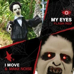 Haunted Hill Farm 2.7 ft. Animatronic Vampire, Indoor/Outdoor Halloween Decoration, Red LED Eyes, Beast, HHMNVAMP-1FLSA