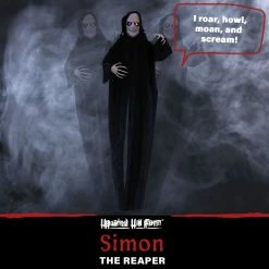 Haunted Hill Farm 6.3 ft. Standing Reaper, Indoor/Outdoor Halloween Decoration, LED Multi Eyes, Poseable, Simon, HHRPR-7FLS