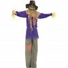 Haunted Hill Farm 5.83 ft. Standing Scarecrow, Indoor/Outdoor Halloween Decoration, LED Green Eyes, Poseable, Bates, HHSCR-5FLS