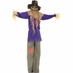 Haunted Hill Farm 5.83 ft. Standing Scarecrow, Indoor/Outdoor Halloween Decoration, LED Green Eyes, Poseable, Bates, HHSCR-5FLS