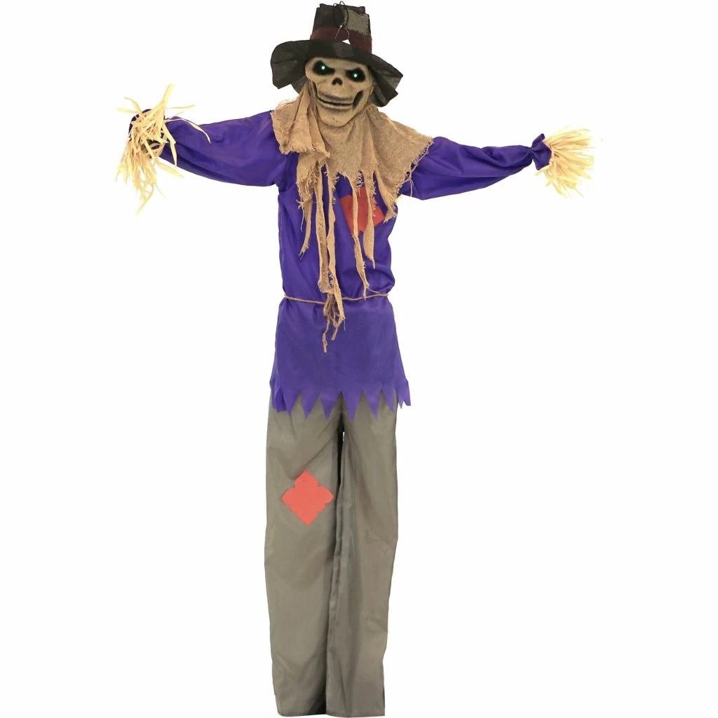 Haunted Hill Farm 5.83 ft. Standing Scarecrow, Indoor/Outdoor Halloween Decoration, LED Green Eyes, Poseable, Bates, HHSCR-5FLS 1 Haunted Hill Farm 5.83 ft. Standing Scarecrow, Indoor/Outdoor Halloween Decoration, LED Green Eyes, Poseable, Bates, HHSCR-5FLS