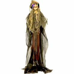 Haunted Hill Farm 5.58 ft. Witch Scarecrow, Indoor/Outdoor Halloween Decoration, LED Multi-Color Eyes, Helena