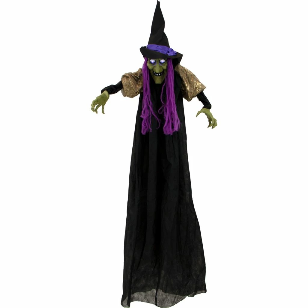Haunted Hill Farm 5.75 ft. Hanging Witch, Indoor/Outdoor Halloween Decoration, Multi-Color LED Eyes, Marge, HHWITCH-30HLS 1 Haunted Hill Farm 5.75 ft. Hanging Witch, Indoor/Outdoor Halloween Decoration, Multi-Color LED Eyes, Marge, HHWITCH-30HLS