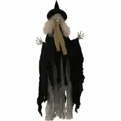 Haunted Hill Farm 3.75 ft. Witch, Indoor/Outdoor Halloween Decoration, LED Red Eyes, Poseable, Wanda